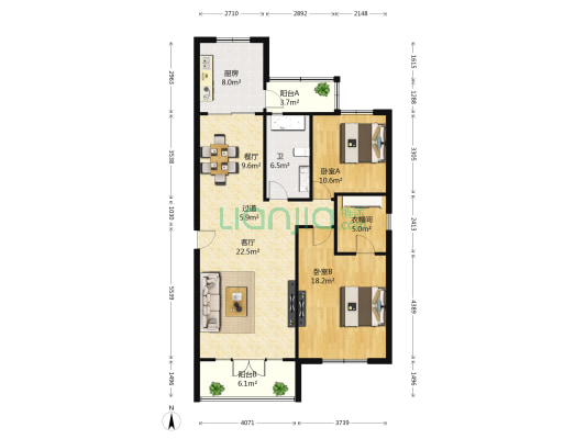 爱建紫园 2室2厅1卫 135平方