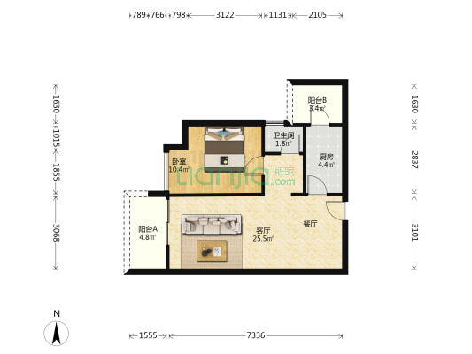 锦龙又一城1 1室1厅1卫 60平方
