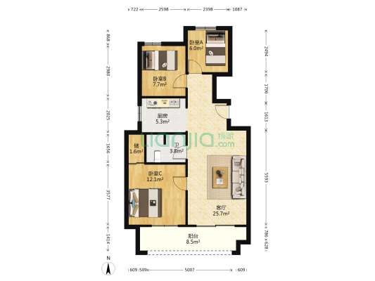 中南菩悦锦庭 3室1厅1卫 88平方