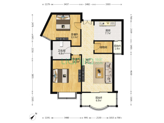 顺德苑 2室1厅1卫 100平方