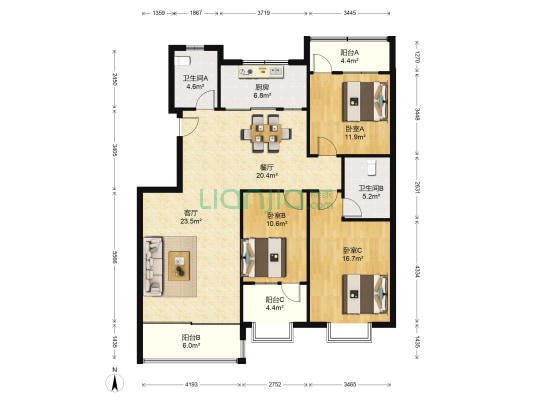 金叶苑 3室2厅2卫 135平方