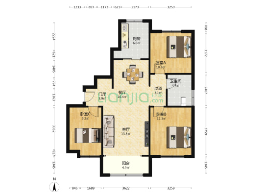 董家新村 3室2厅1卫 118平方