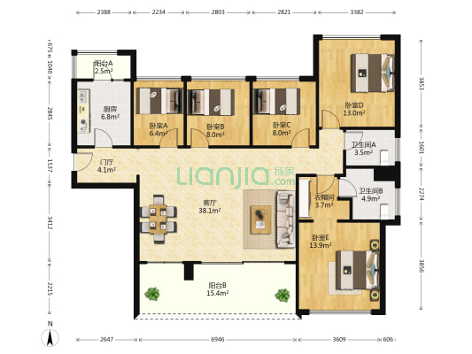 美地里园 5室1厅2卫 89平方