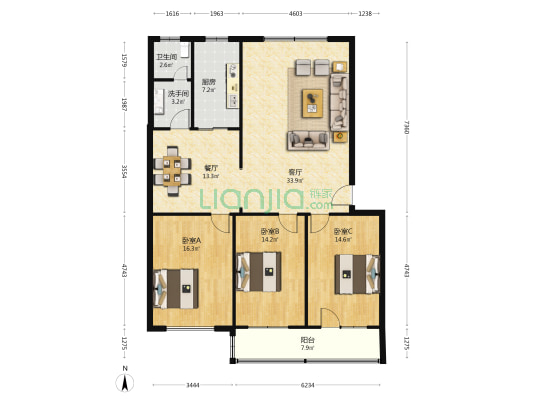 职教小区 3室2厅2卫 139平方