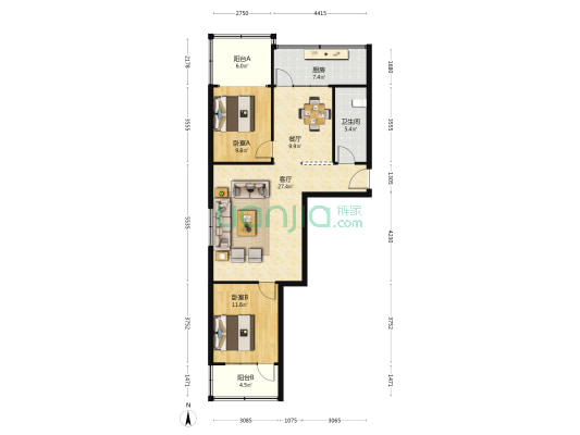 历山路48-3号 2室2厅1卫 98平方