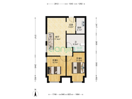 新华协信中心 2室1厅1卫 57平方