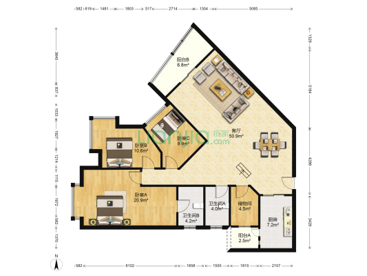 润宇广场 3室1厅2卫 155平方