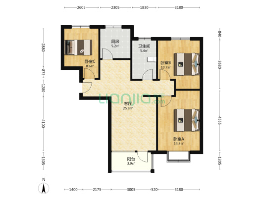 华融现代城，南北通透三居，房本满二，业主诚意出售-户型图
