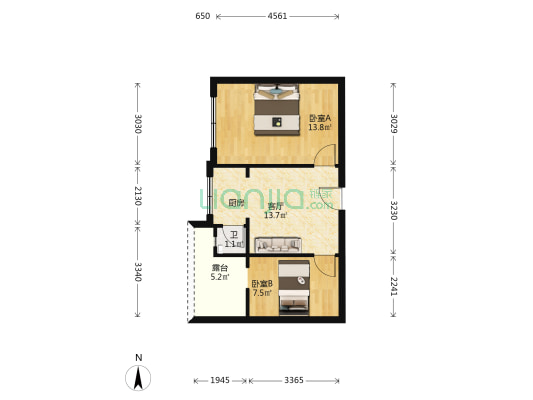 登高路96号 2室1厅1卫 44平方