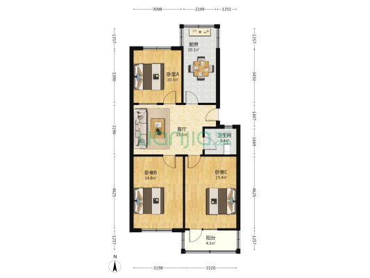 枣园街道办事处家属院 3室1厅1卫 84平方