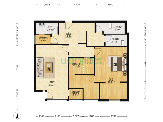 钱江西溪和景 1室1厅2卫 125平方