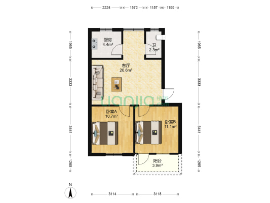 广西运德集团宿舍 2室1厅1卫 62平方