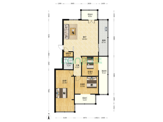 半坡街小区半坡西街市税务局宿舍 3室1厅1卫 148平方