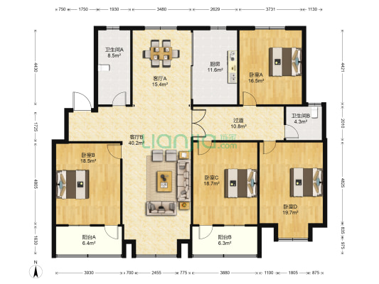 水利公寓 4室2厅2卫 197平方