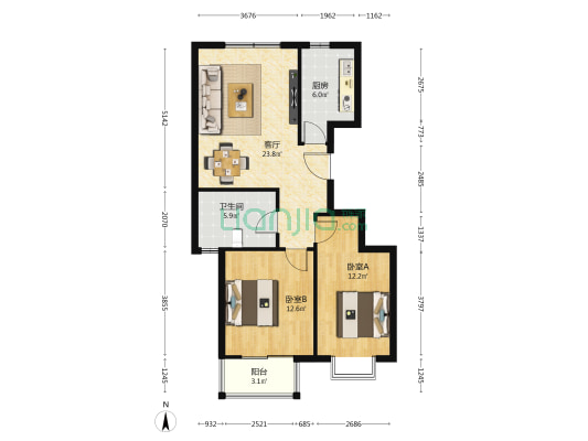 万欣小区B区 2室1厅1卫 88平方