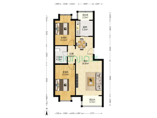澜西园三区 2室1厅1卫 85平方