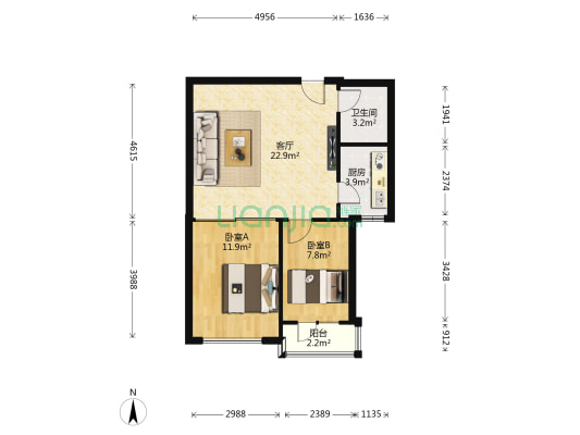 锦联樱花园 2室1厅1卫 66平方
