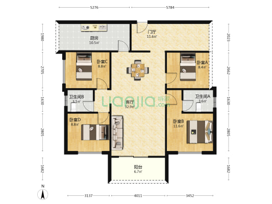 湘核观邸 4室1厅2卫 120平方