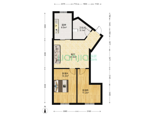 和富里 2室1厅1卫 80平方