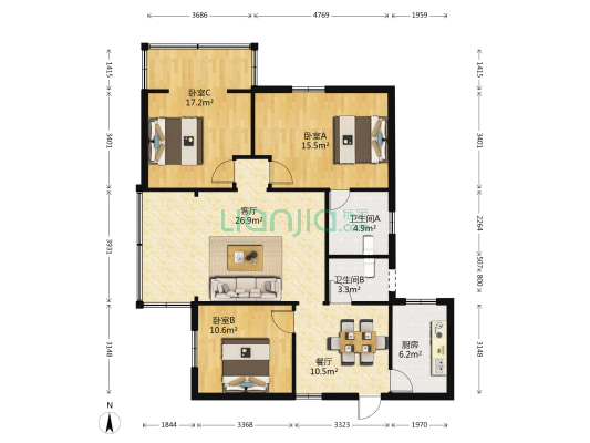 钢花小区 3室2厅2卫 112平方