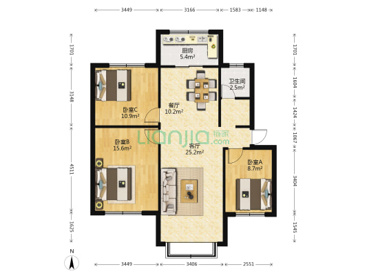 月牙塘小区一组团 3室2厅1卫 80平方
