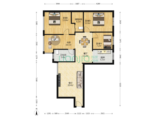 富和新城 4室2厅1卫 119平方