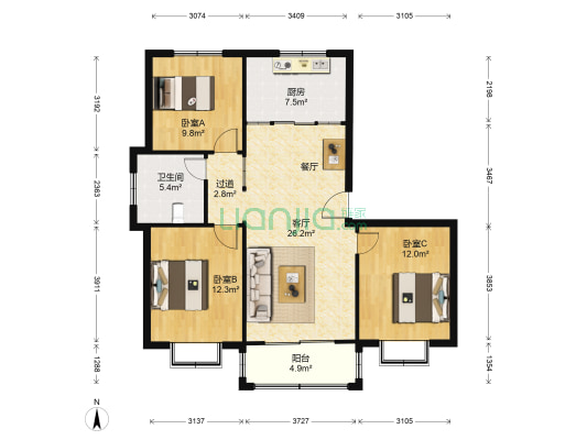 清水嘉苑 3室1厅1卫 130平方