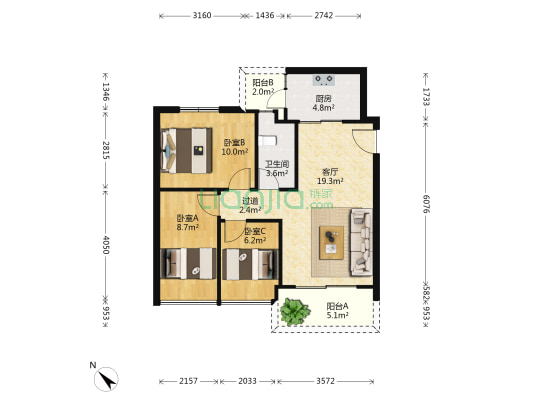 莲声雅居 3室1厅1卫 72平方