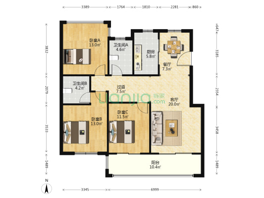 琅月里 3室2厅2卫 134平方