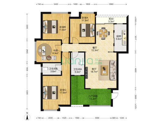 广汇桂林郡 4室2厅2卫 118平方