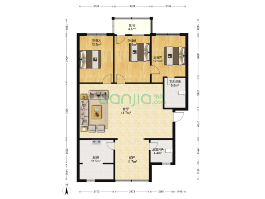 胜利路318号 3室2厅2卫 138平方