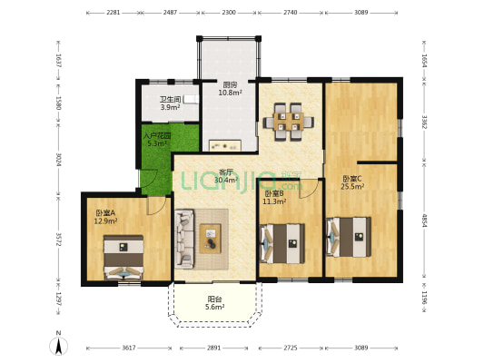花边新苑 3室1厅1卫 119平方