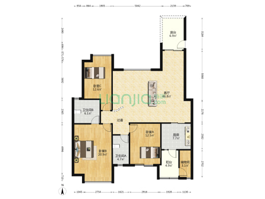 万科四季花城翠竹轩 3室1厅2卫 139平方