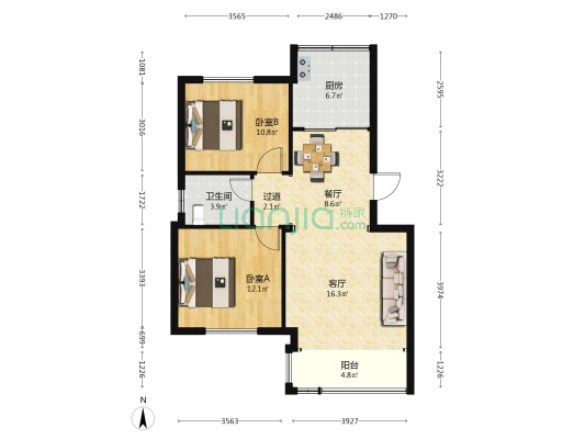 庐山园 2室2厅1卫 81平方