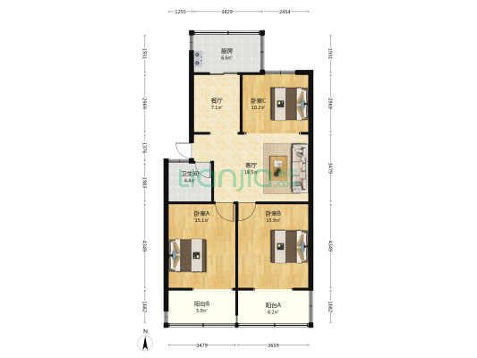 邯郸供电公司南院 3室2厅1卫 88平方