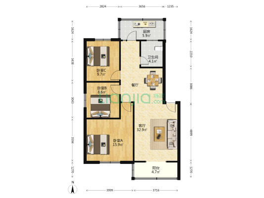 陇海里3号 3室1厅1卫 99平方