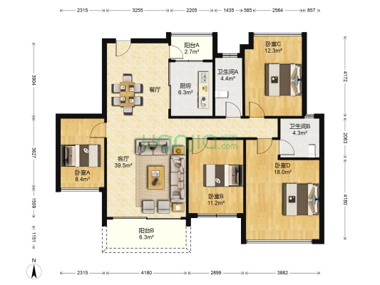 五洲家园 4室1厅2卫 112平方