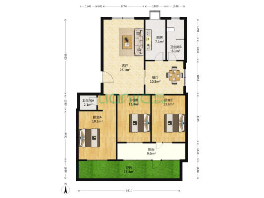 和谐部落 3室2厅2卫 143平方