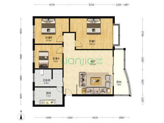 冷栓群开发楼 3室1厅1卫 119平方