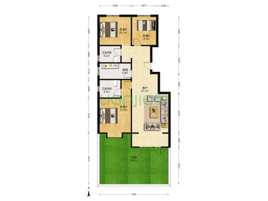 孔雀城雅望园 3室1厅2卫 116平方