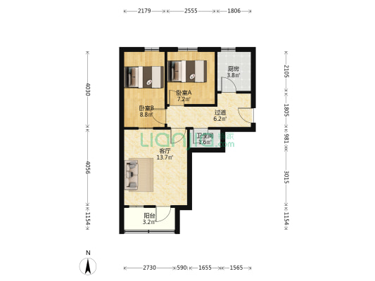 区委家属院 2室1厅1卫 54平方