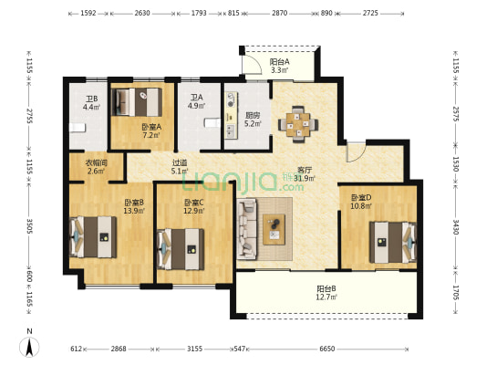 瑞澄名筑 4室1厅2卫 149平方