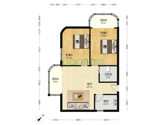兰侨大厦 2室1厅1卫 100平方