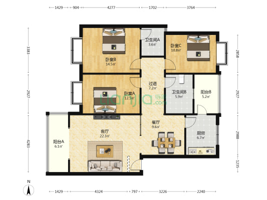 亲水映象 3室2厅2卫 121平方