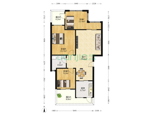 怡丰森林湖南区 3室1厅1卫 92平方