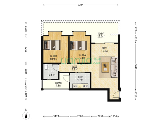 康悦名筑 2室1厅1卫 70平方