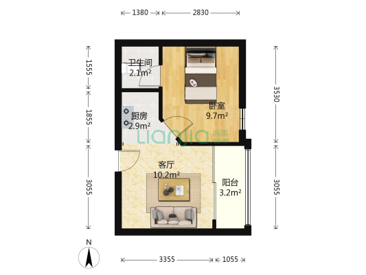 彰泰鸣翠新都 1室1厅1卫 35平方