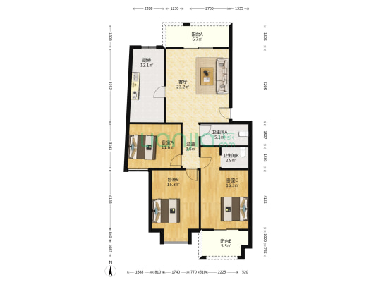 金星小区 3室1厅2卫 19平方
