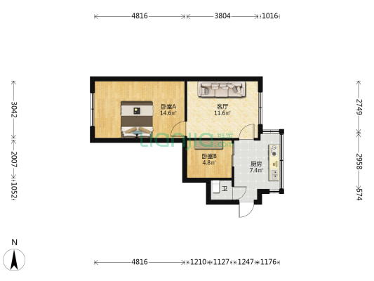 北京路279号 2室1厅1卫 42平方