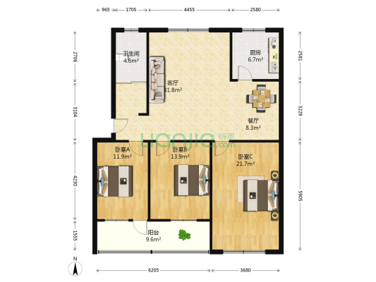 县环保局家属院 3室2厅1卫 135平方